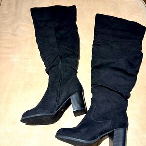 Black faux suede boots